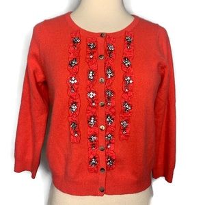 Boden Limited Edition Women’s Salmon Pink 100% Cashmere Jeweled Cardigan Size 6